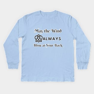 Celtic Knot with Irish Proverb May the Wind Always Blow at Your Back on White Kids Long Sleeve T-Shirt